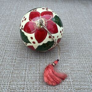 Vintage Hand Painted Poinsettia Christmas Ball Ornament 3” Made In India